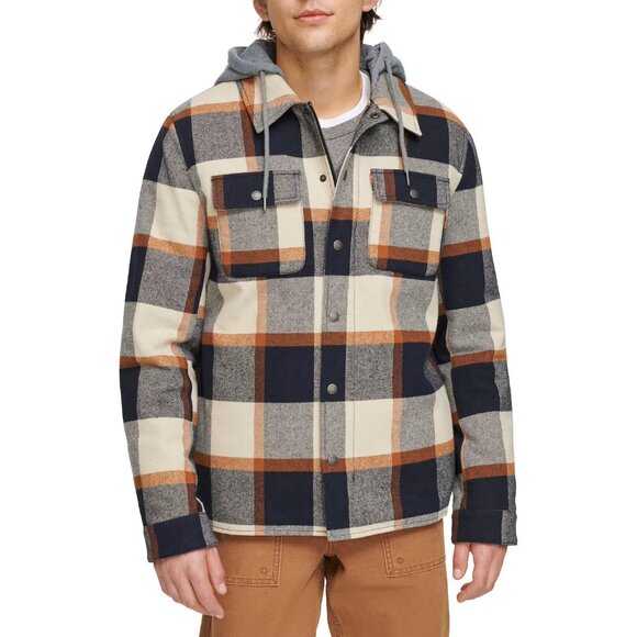Levi's Plaid Sherpa Lined Hoodie Jacket Insulated $148 Levis - Picture 4 of 14